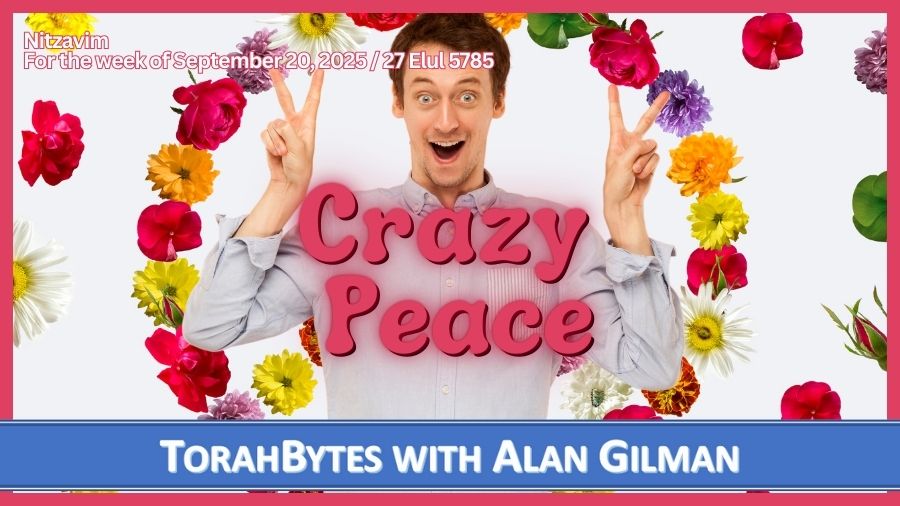 Message information over a funny man holding up peace signs and a background of flowers