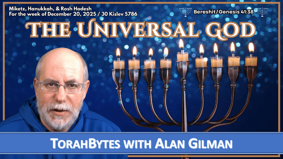 Message information along with TorahBytes host, Alan Gilman, and a Hanukkiah