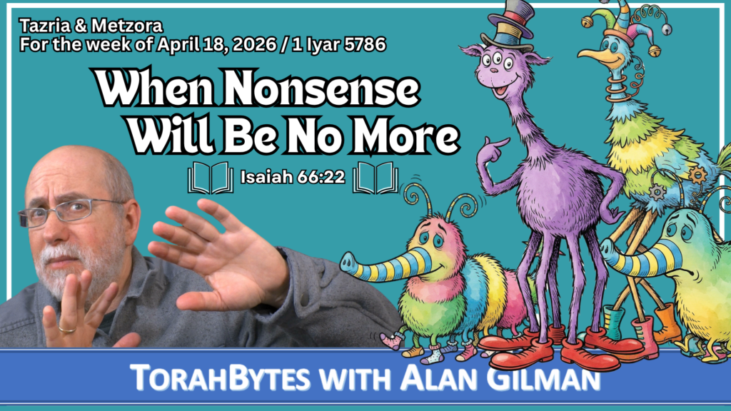 Message info along with TorahBytes host, Alan Gilman, and nonsensical cartoon creatures