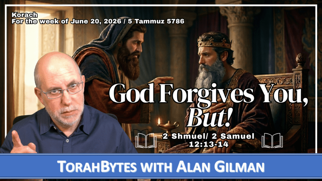 Message information along with host, Alan Gilman, over an image of Nathan confronting King David